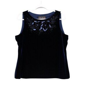 Alex Evenings Sleeveless Blouse XL Blue Velvet Sequin Beaded Whimsigoth Fairy
